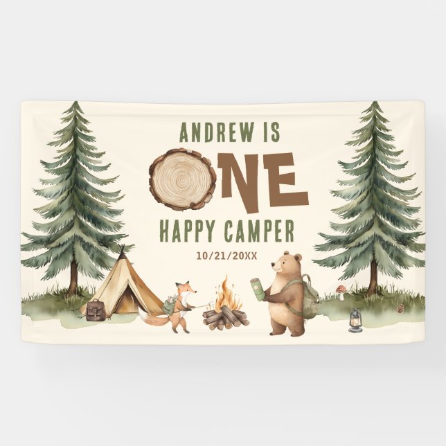 Lona One Happy Camper 1st Birthday Vinyl Banner (Horizontal)