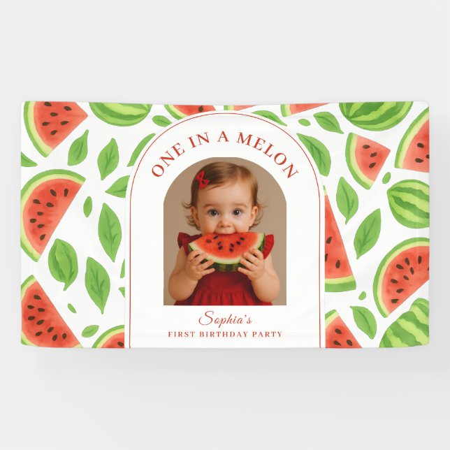 Lona One In A Melon Watermelon Custom Photo Birthday (Horizontal)