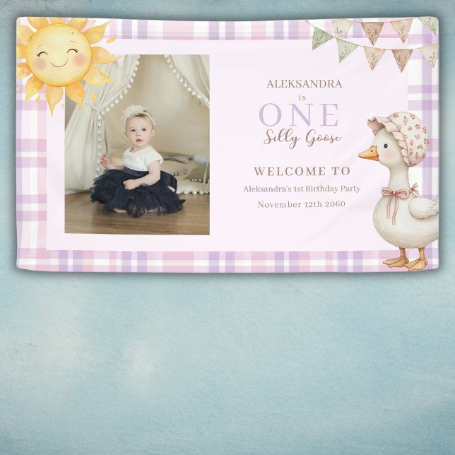 Lona One Silly Goose Girl 1st Birthday Photo Welcome  (Subido por el creador)