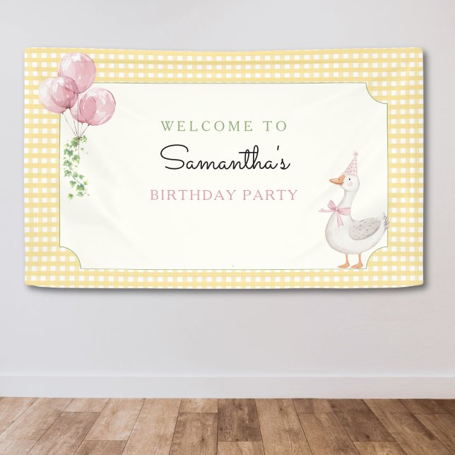 Lona One Silly Goose Pink and Gingham Birthday Banner (One Silly Goose Birthday Party Banner)