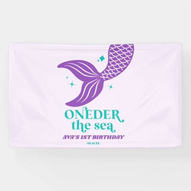 Lona Oneder The Sea Mermaid Primera Fiesta de Cumpleaño (Horizontal)