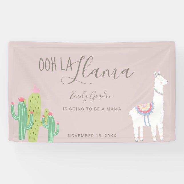 Lona Ooh La Llama Baby Shower Suculenta gris claro (Horizontal)