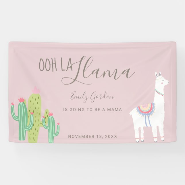 Lona Ooh La Llama Baby Shower Suculta a la Cuta Rosa (Horizontal)