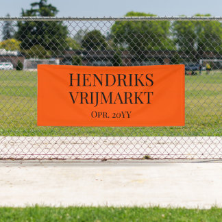 Lona Op Maat Oranje Vrijmarkt-banner | Zwarte tekst - 