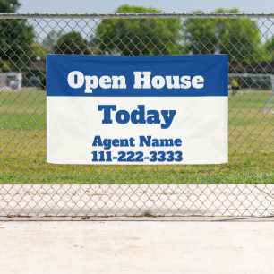 Lona Open House Today agente inmobiliario azul y blanco
