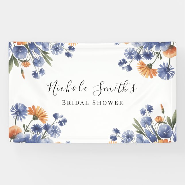 Lona Orange and Cobalt Blue Floral Bridal Shower (Horizontal)