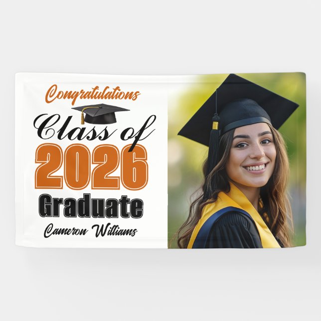 Lona Orange Class of 2026 Graduation Party Photo (Horizontal)