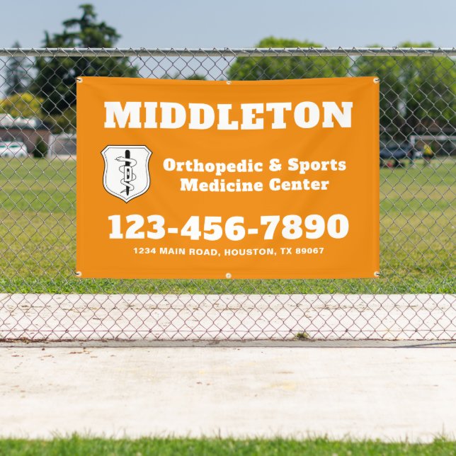 Lona Orange Promotional Business Banner with Logo (in situ)