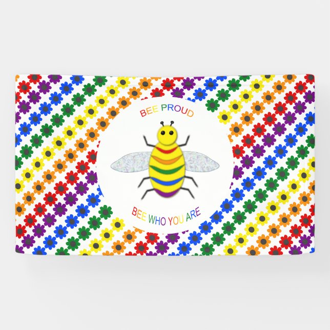 Lona Orgulloso arcoíris y flores de la comunidad LGBT (Horizontal)