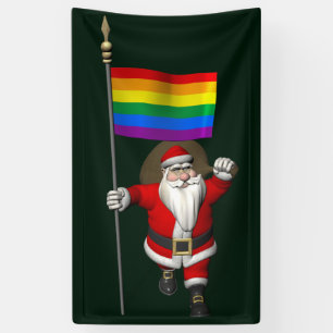 Lona Orgulloso Santa Claus con bandera arcoiris