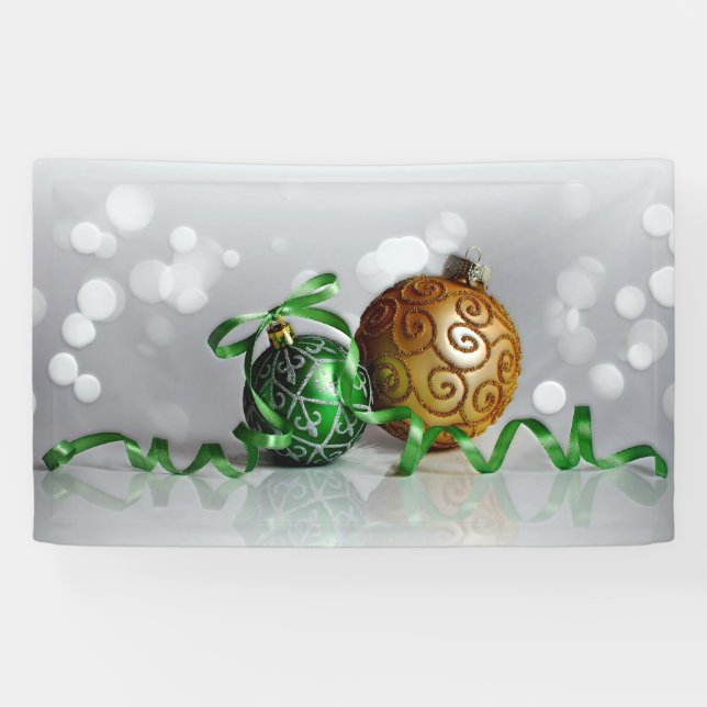 Lona Ornamentos de Navidad verdes y dorados (Horizontal)