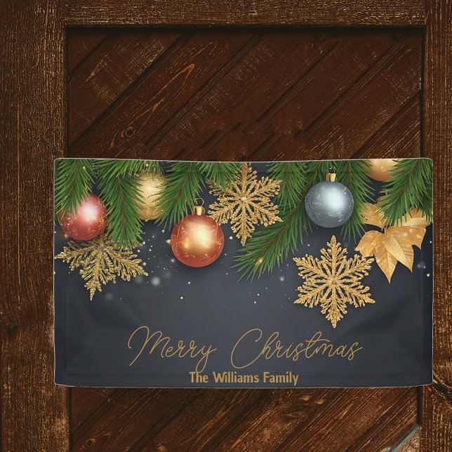 Lona Ornamentos navideños brillantes y ramas de pino (Subido por el creador)