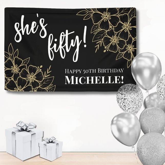 Lona Oro Negro 50 años (Fifty Black Gold 50th Birthday Party Banner)