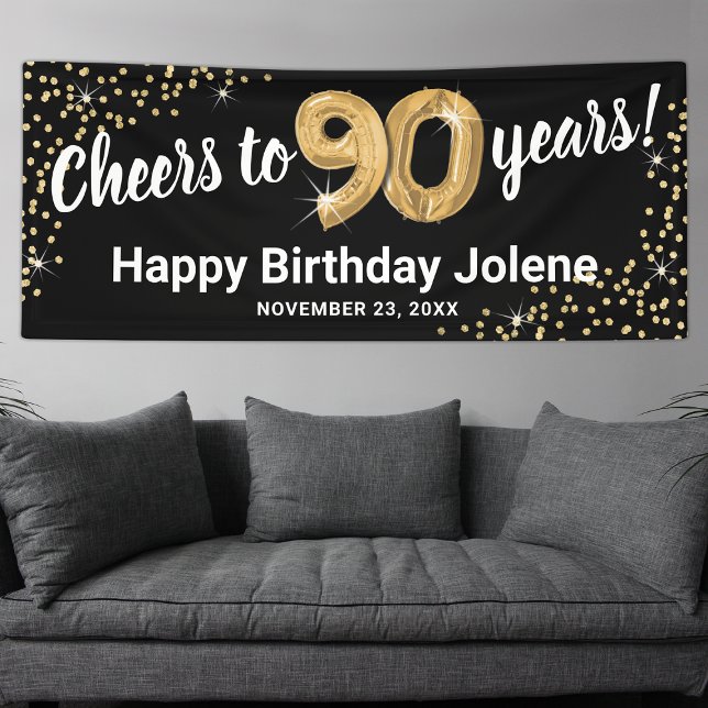 Lona Oro Negro Brillo Cumpleaños 90 (Subido por el creador)