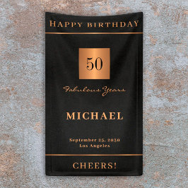 Lona Oro negro de 50 años Feliz cumpleaños fiesta