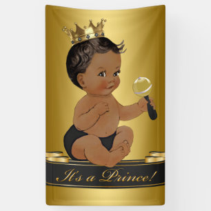 Lona Oro Negro Príncipe Afroamericano Niño Baby Shower