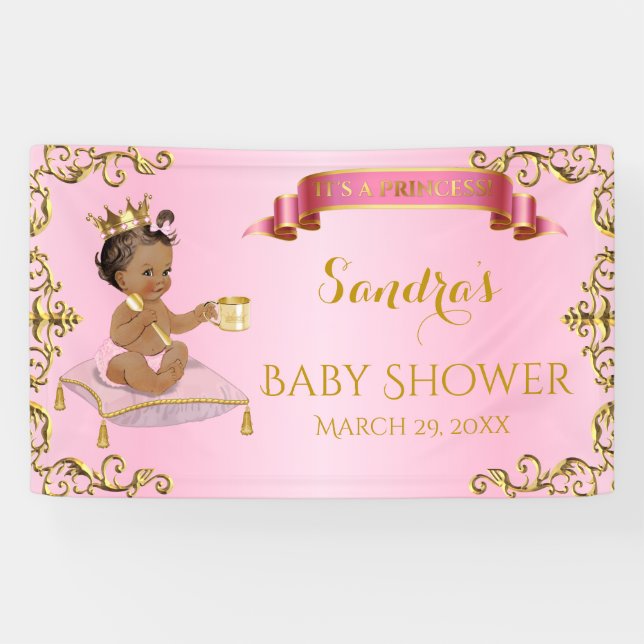 Lona Oro rosado de la princesa real afroamericana (Horizontal)