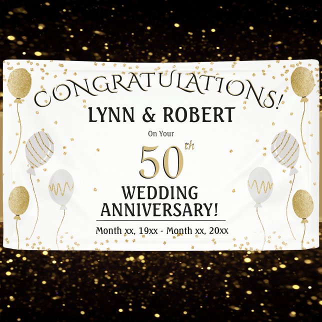 Lona Oro y blanco del 50 aniversario (50th Wedding Anniversary, Gold and White Banner)