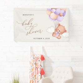 Lona Osito, Globos Morados, Bienvenida al Baby Shower