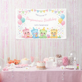 Lona Ositos Bebés Cumpleaños Pastel Dulce Niña