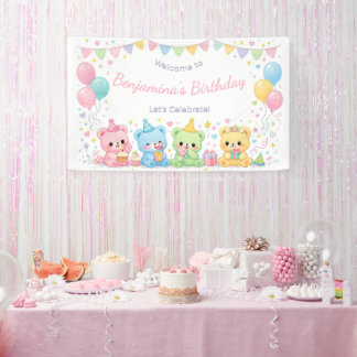 Lona Ositos Bebés Cumpleaños Pastel Dulce Niña