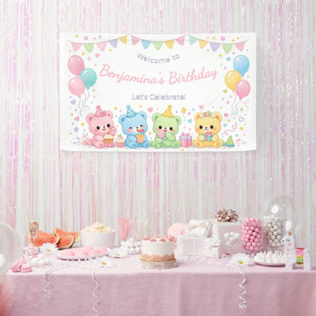 Lona Ositos Bebés Cumpleaños Pastel Dulce Niña (Fiesta)