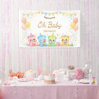 Lona Ositos Pastel Cute Bebé Fiesta de Bebé Neutral