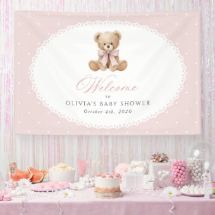 Lona Oso, Arco, Lunares Rosados, Bienvenida en Baby Sho