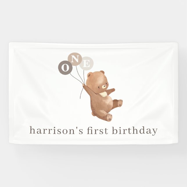 Lona Oso con 3 globos marrones (Horizontal)