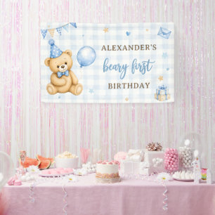 Lona Oso cumpleaños 1 Beary globo azul