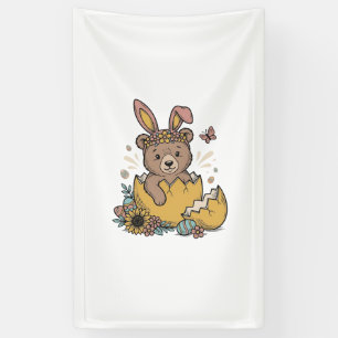 Lona Oso de Pascua lindo en huevo roto vector vintage_1