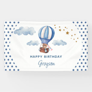 Lona Oso de peluche azul cumpleaños feliz primero