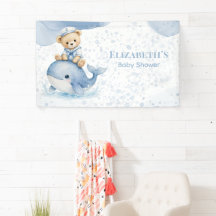 Oso de peluche azul en la fiesta de shower de bebé