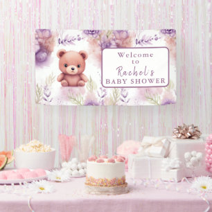Lona Oso de peluche púrpura y flores - Baby Shower