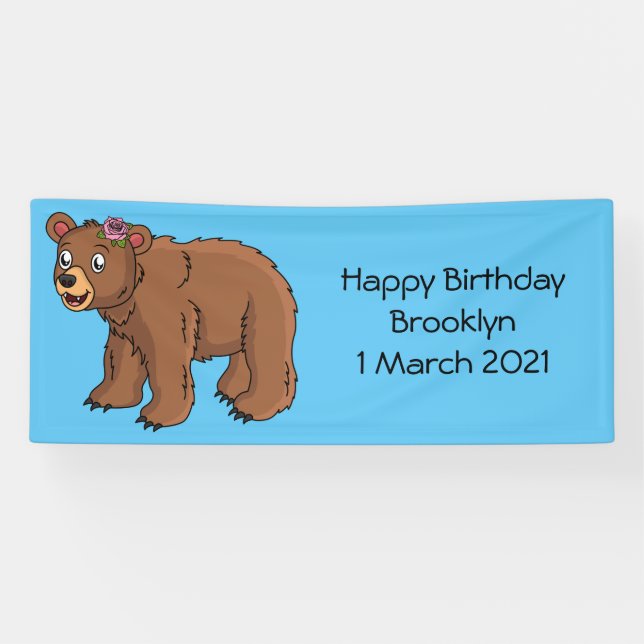 Lona Oso dulce con ilustracion personalizado de flores (Horizontal)