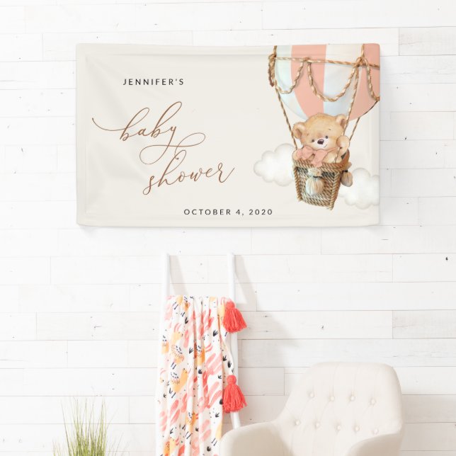 Lona Oso, Globo Aerostático Rosa, Bienvenida al Baby Sh (In situ)