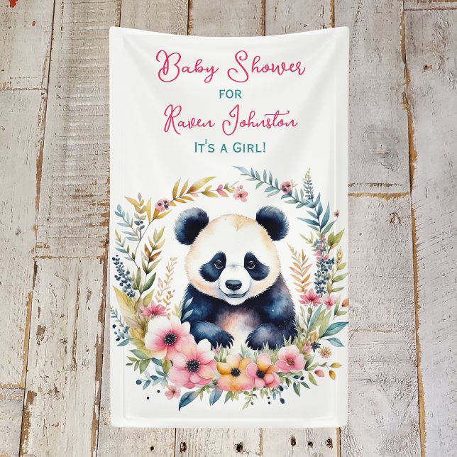 Lona Oso Panda en Baby Shower Chica de flores (Subido por el creador)