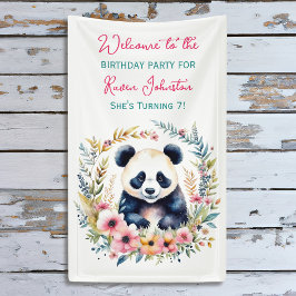 Lona Oso Panda en cumpleaños de Chica de flores