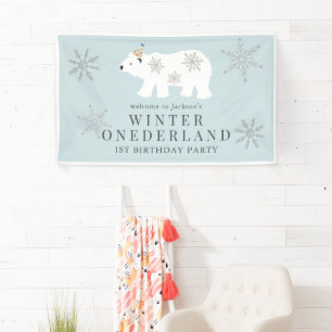 Lona Oso Polar Invierno Onederland Azul Primer cumpleañ