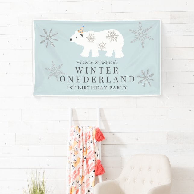 Lona Oso Polar Invierno Onederland Azul Primer cumpleañ (In situ)