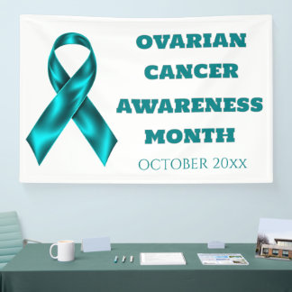 Lona Ovarian Cancer Awareness teal on white ribbon