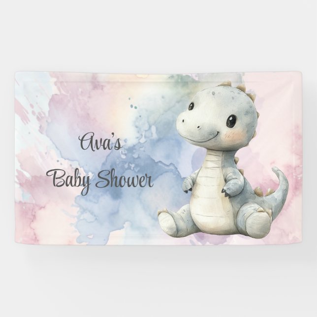 Lona Paint Splash Adorable Dinosaur Baby Shower (Horizontal)