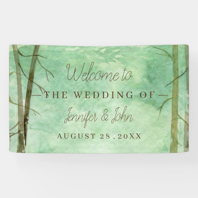 Lona Paisaje arbolado de acuarela boda (Horizontal)