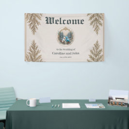 Lona Paisaje invernal con una linda pareja de bodas de 