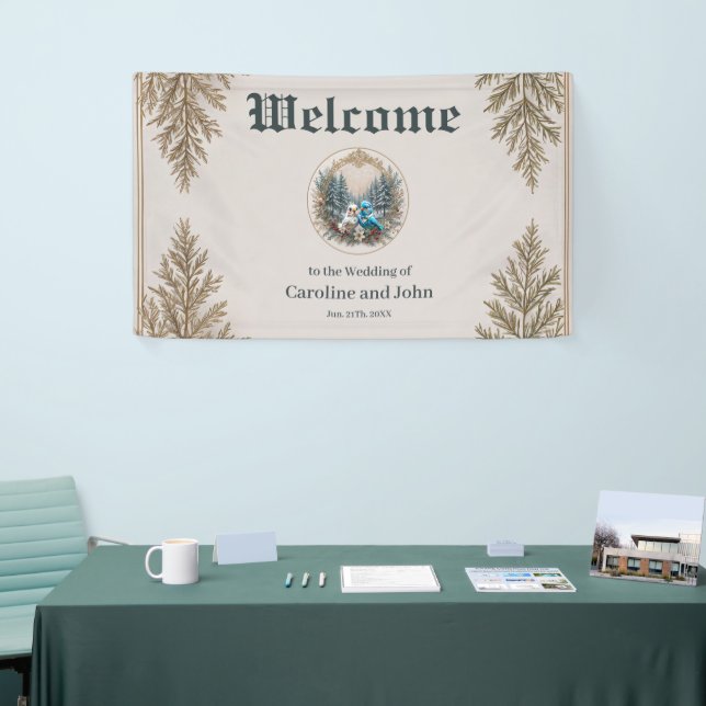 Lona Paisaje invernal con una linda pareja de bodas de  (Feria)