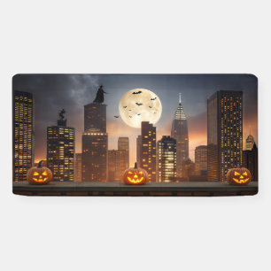 Lona paisaje nocturno de halloween con calabaza