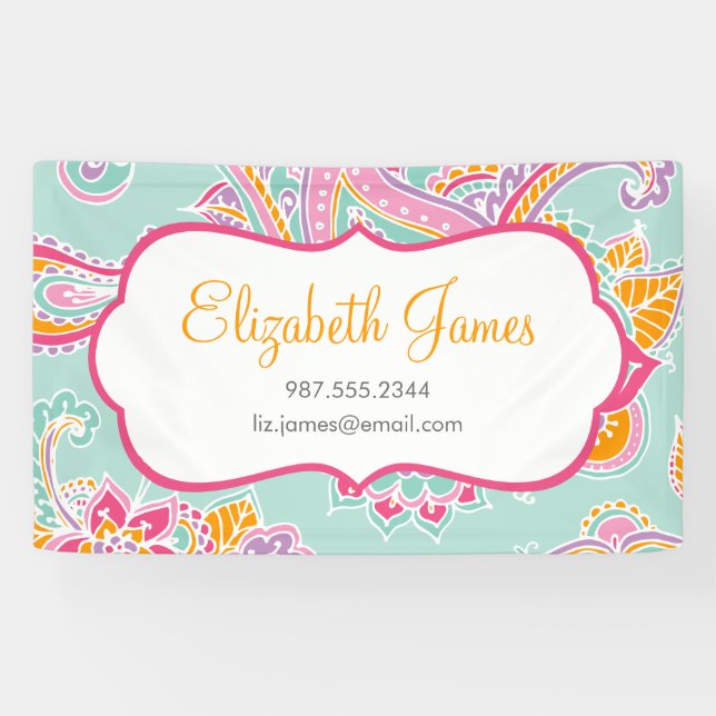 Lona Paisley Henna, bohemio ilustrado y colorido (Horizontal)