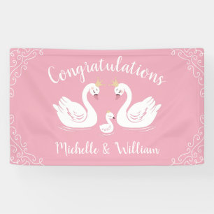 Lona Pájaro de Baby Shower con co-Ed de la Corona rosad