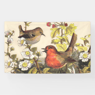 Lona Pájaros Cantores Robin Botánico Floral Vintage