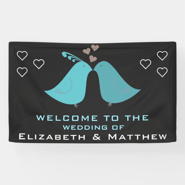 Lona Pájaros de Amor Adorables Boda Personalizada (Horizontal)